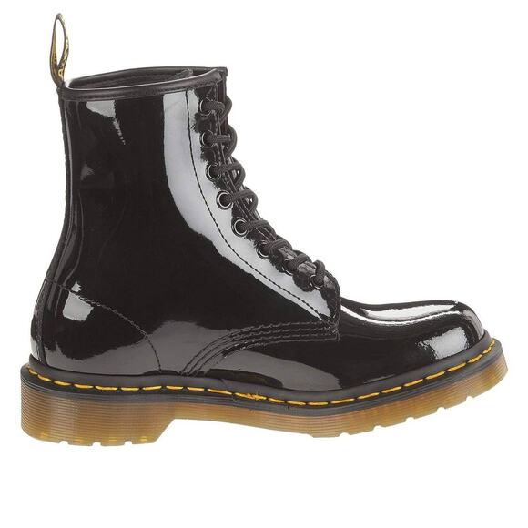 Dr, Martens Black Patent Leather 1460 Lamper Boots Yellow Stitching Size 10 NWOT - Picture 1 of 13